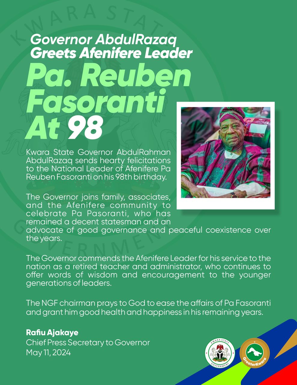 Celebrating a Legacy: Kwara Governor’s Tribute to Pa Fasoranti